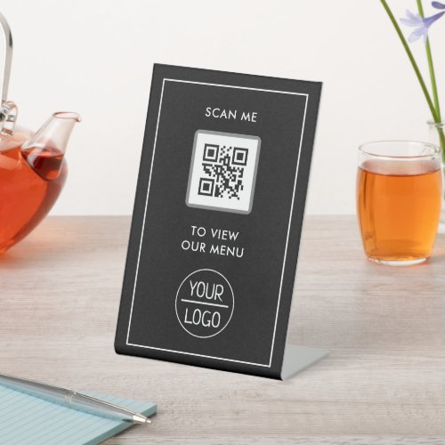 QR Code Menu  Logo Contactless Modern Pedestal Si Pedestal Sign