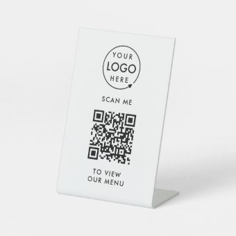 QR Code Menu | Logo Contactless Modern Pedestal Sign | Zazzle