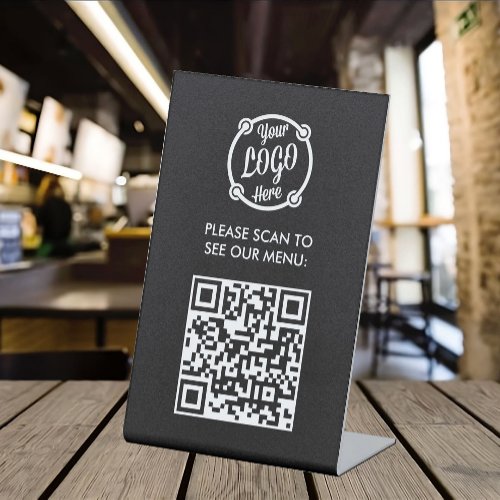 QR Code Menu Logo Contactless Modern restaurant Pedestal Sign