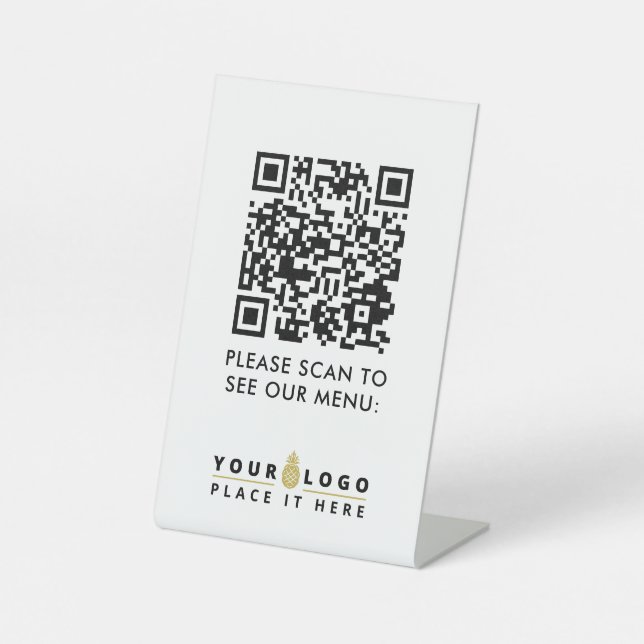 QR Code Menu  Logo Contactless Modern Restaurant Pedestal Sign (Front)