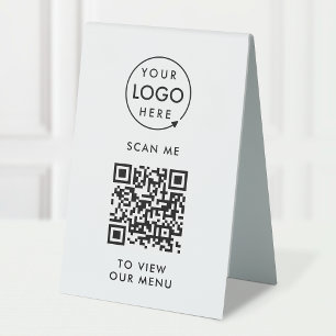 QR Code Menu   Logo Contactless Modern Table Tent Sign