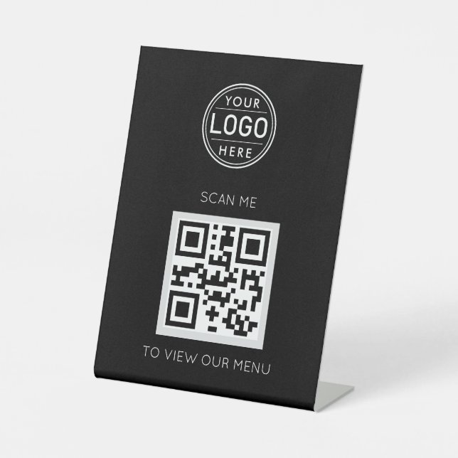 QR Code Menu Logo Modern Black Pedestal Sign (Front)