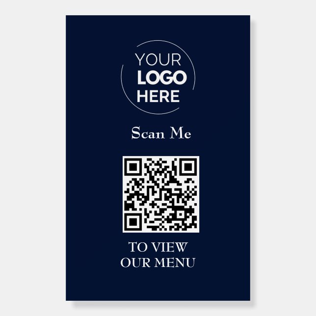 QR Code Menu | Logo Navy Blue Contactless Modern Foam Board (Front)
