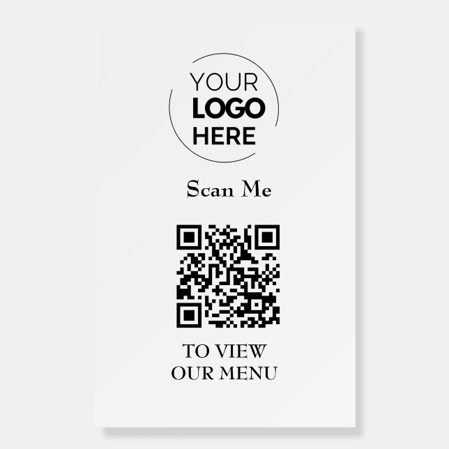 QR Code Menu | Logo White Contactless Modern Foam Board (Front)