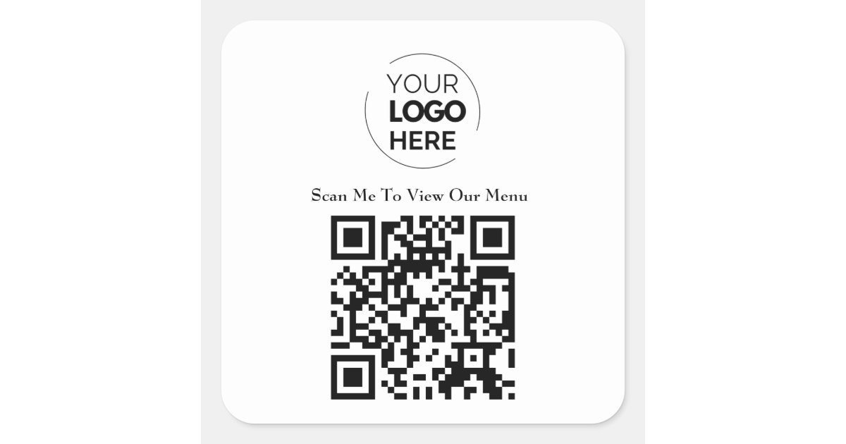 QR Code Menu | Logo White Contactless Modern Square Sticker | Zazzle