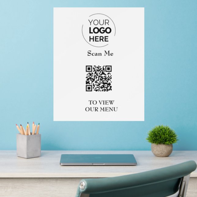 QR Code Menu | Logo White Contactless Modern Wall Decal (Home Office 2)