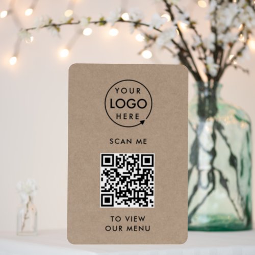 QR Code Menu  Rustic Kraft Logo Contactless Foam Board