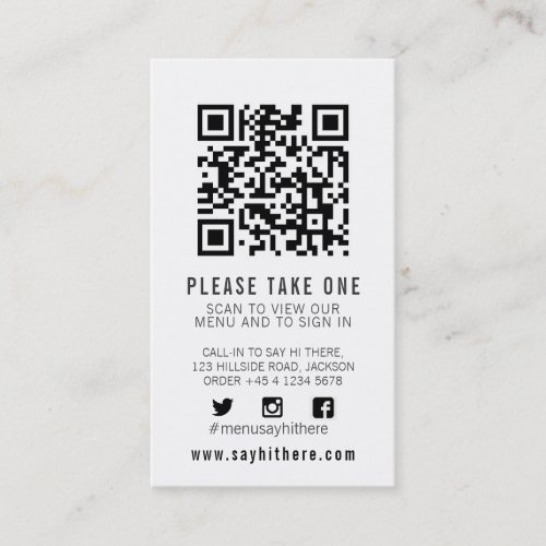 Qr code menu scan black white simple business card