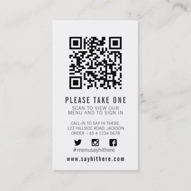 Qr code menu scan business card (Front)
