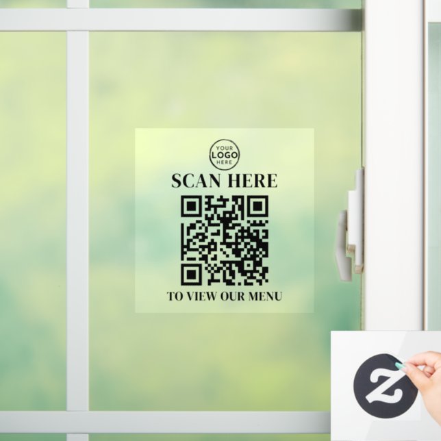 QR Code Menu Text Custom Logo Window Cling (Home)
