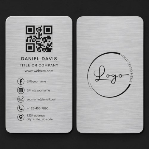 QR Code Metallic Company Logo Business Card