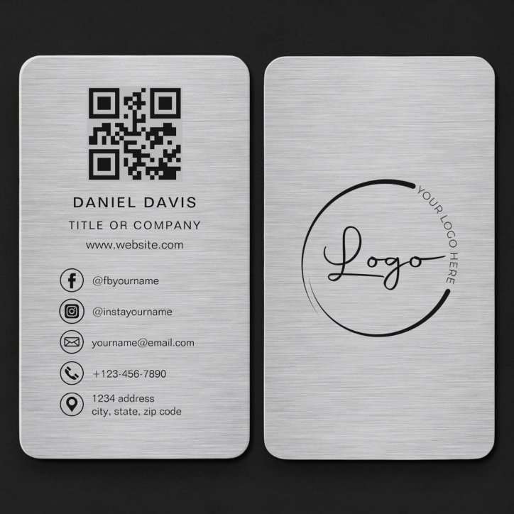 QR Code Metallic Company Logo Business Card