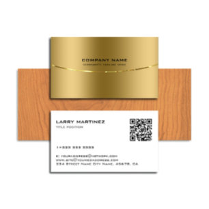 QR Code Metallic Faux Gold and White Business Card