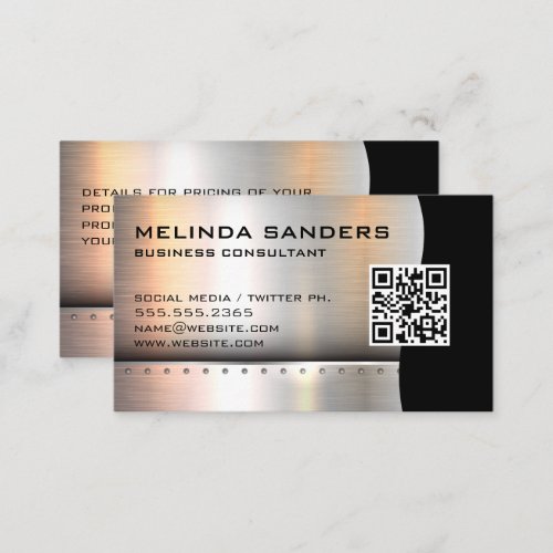 QR Code  Metallic Silver Rivets Business Card