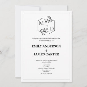 QR Code Minimal Botanical Monogram Wedding Invitation