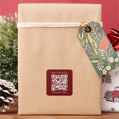 QR Code Minimal Happy Holidays Business Red Square Sticker