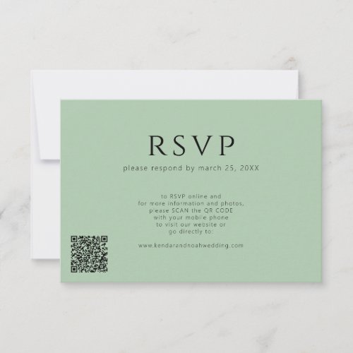 QR code minimal modern sage green wedding RSVP Card