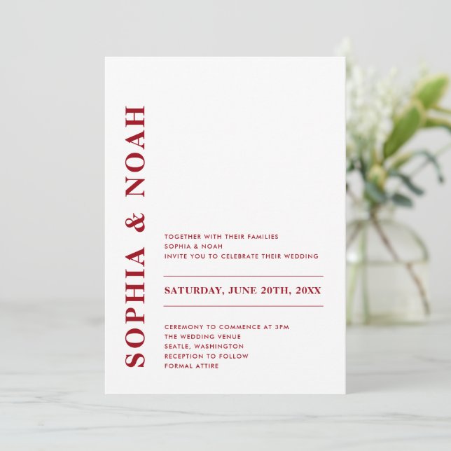 QR Code Minimal Modern White Red Wedding Invitation (Standing Front)