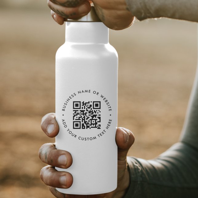 QR Code Minimal Professional Branded Water Bottle Sticker (Interactive editable QR code water bottle stickers to promote your business, products or services.)