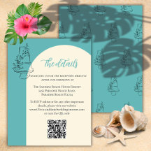 QR Code Minimalist Beach Wedding Details Card