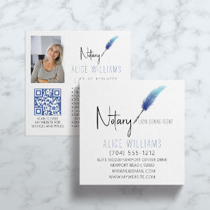 QR Code Minimalist Blue & White Notary Photo Square Business Card