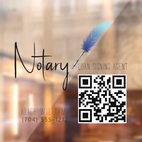 QR Code Minimalist Blue  White Notary Window Cling