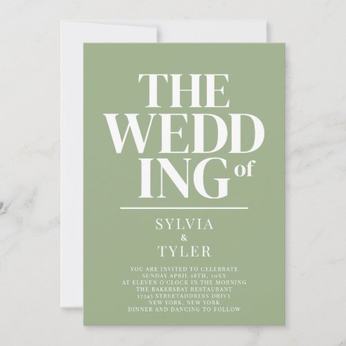 QR Code Minimalist Bold Typography Sage Wedding Invitation