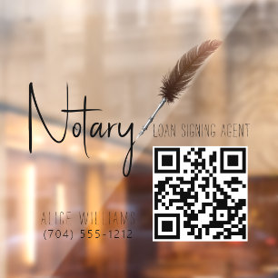 QR Code Minimalist Brown & White Notary Window Cling