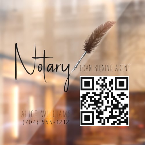 QR Code Minimalist Brown  White Notary Window Cling