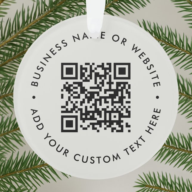 QR Code | Minimalist Clean Simple Gray Ornament (Interactive editable QR code Christmas tree ornament to promote your business, products or services.)