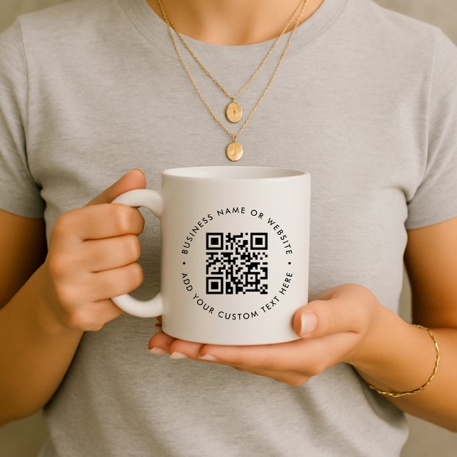 QR Code | Minimalist Clean Simple White Business Coffee Mug (Interactive editable QR code coffee mugs to promote your business, products or services.)