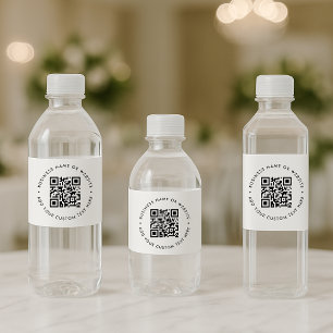 QR Code Minimalist Clean Simple White Business Water Bottle Label