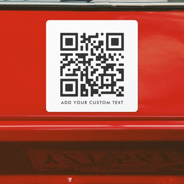 QR Code Minimalist Clean Simple White Custom Text Car Magnet (Versatile editable car magnet template with interactive QR code & text for business or personal use.)