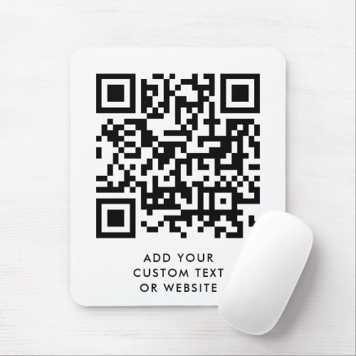 QR Code Minimalist Clean Simple White Custom Text  Mouse Pad