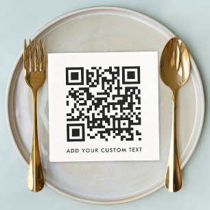 QR Code Minimalist Clean Simple White Custom Text Napkins