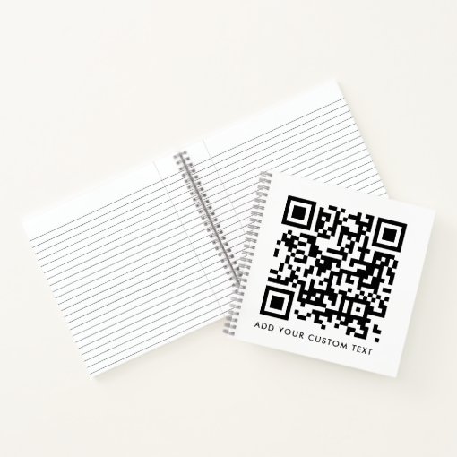 QR Code Minimalist Clean Simple White Custom Text Notebook | Zazzle
