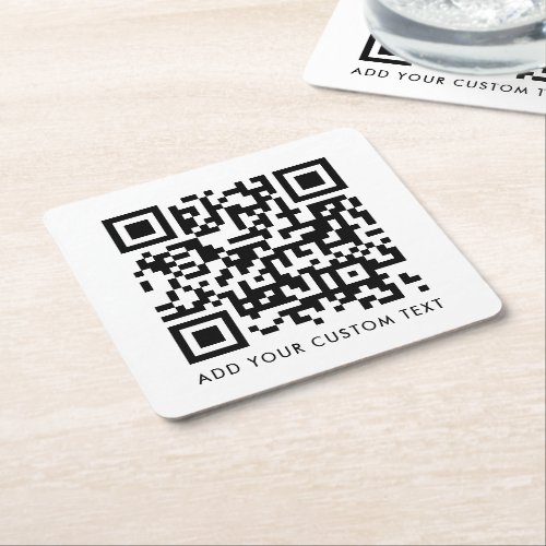 QR Code Minimalist Clean Simple White Custom Text Square Paper Coaster