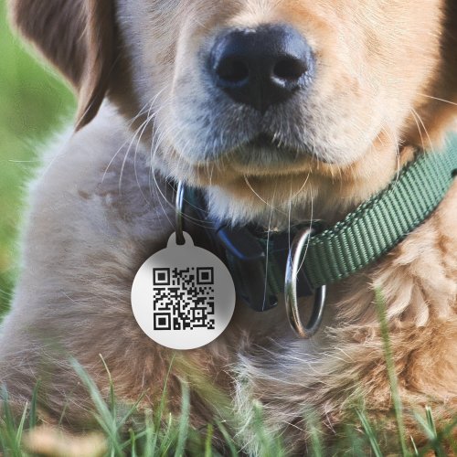 QR Code  Minimalist Clean Simple White Pet ID Tag