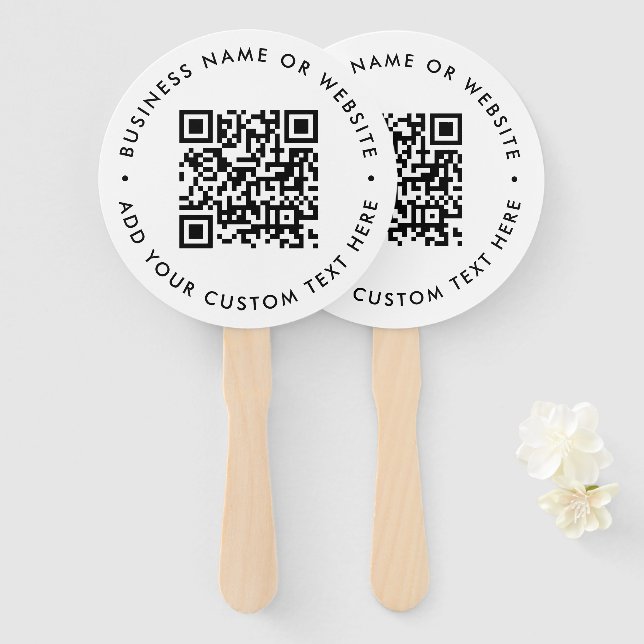 QR Code | Minimalist Clean Simple White Round Hand Fan (Front and Back)