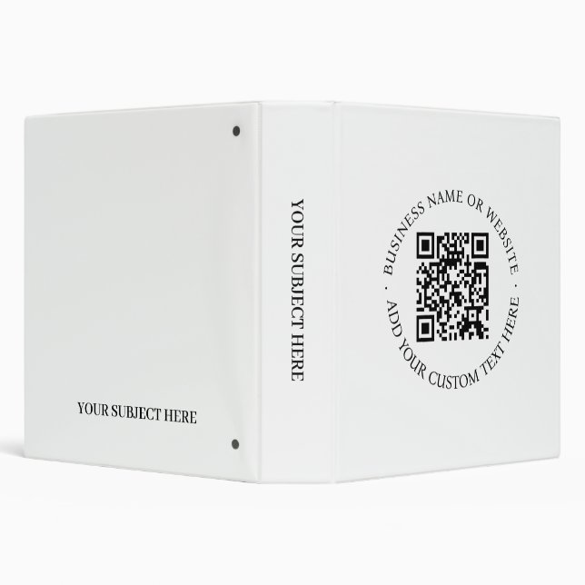 QR Code | Minimalist Clean Simple White Scan Me 3 Ring Binder (Background)