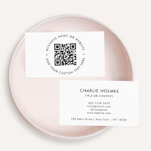 QR Code Minimalist Clean Simple White Scan Me Business Card