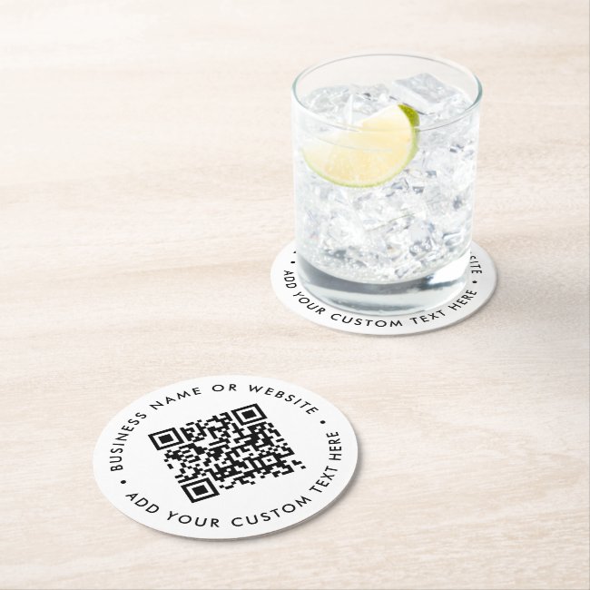 QR Code | Minimalist Clean Simple White Scan Me Round Paper Coaster