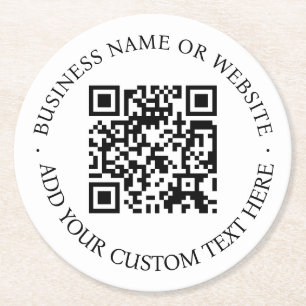 QR Code Minimalist Clean Simple White Scan Me Round Paper Coaster