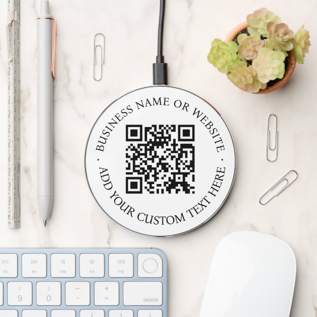 QR Code | Minimalist Clean Simple White Scan Me Wireless Charger (Desk)