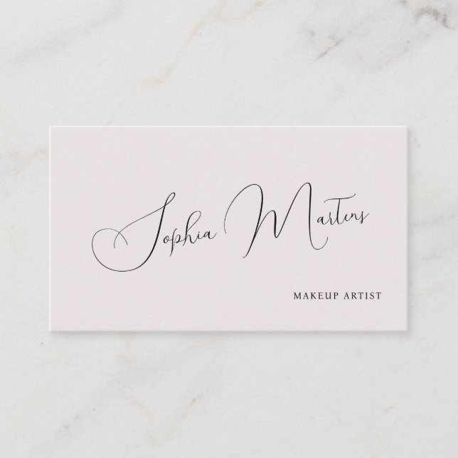 QR code minimalist elegant name script blush Business Card (Front)