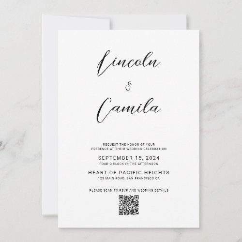 QR Code  Minimalist Elegant Script Budget Wedding Invitation