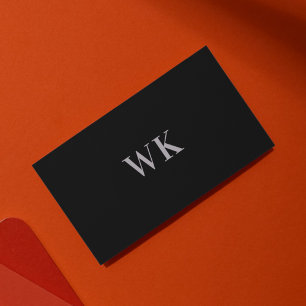 QR Code Minimalist Monogram Black Silver Gray Business Card