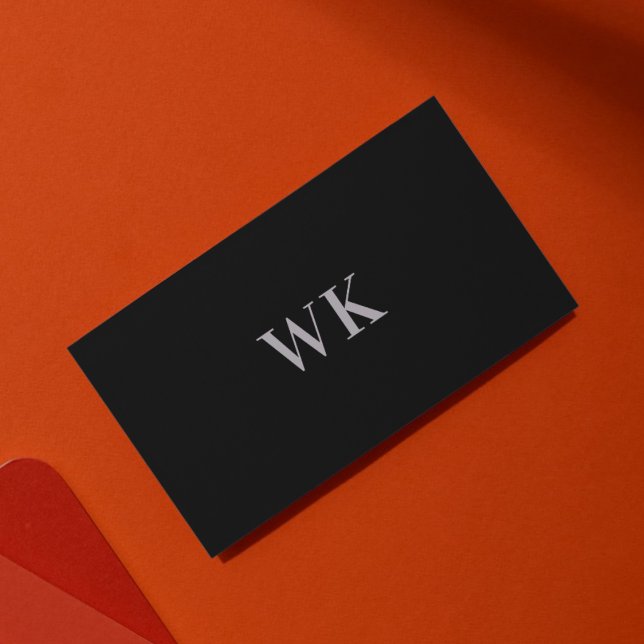 QR Code Minimalist Monogram Black Silver Gray Business Card (Creator Uploaded)