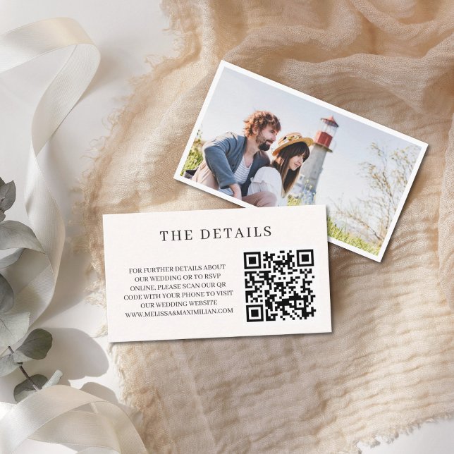 QR Code minimalist photo wedding website details Enclosure Card (Creator Uploaded)