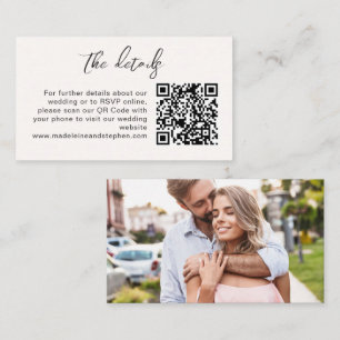 QR Code minimalist photo wedding website details Enclosure Card